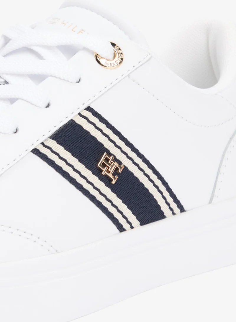 Tommy Hilfiger White Leather Webbing Strap Cupsole Trainers for Women | Best Price UAE